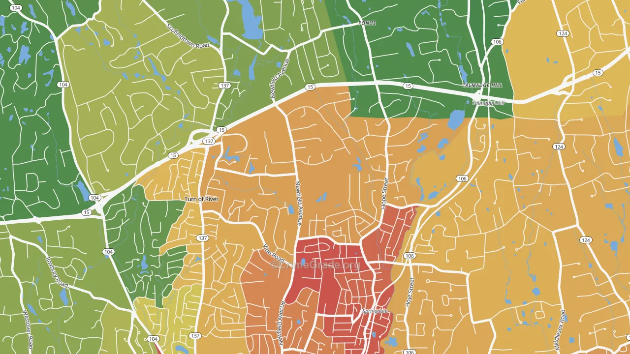 Newfield, Stamford, CT Map of Vehicle Theft Rates