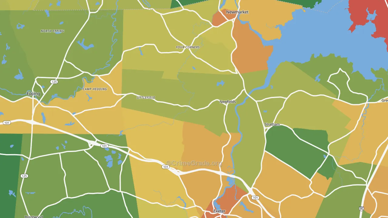 Newfields, NH Map of Vehicle Theft Rates