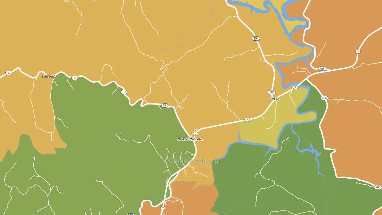 Newfoundland, KY Map of Vehicle Theft Rates