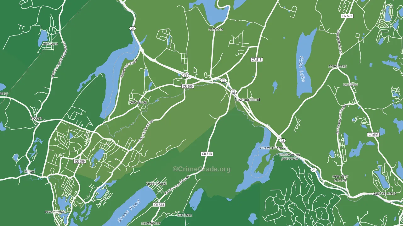 Newfoundland, NJ Map of Vehicle Theft Rates
