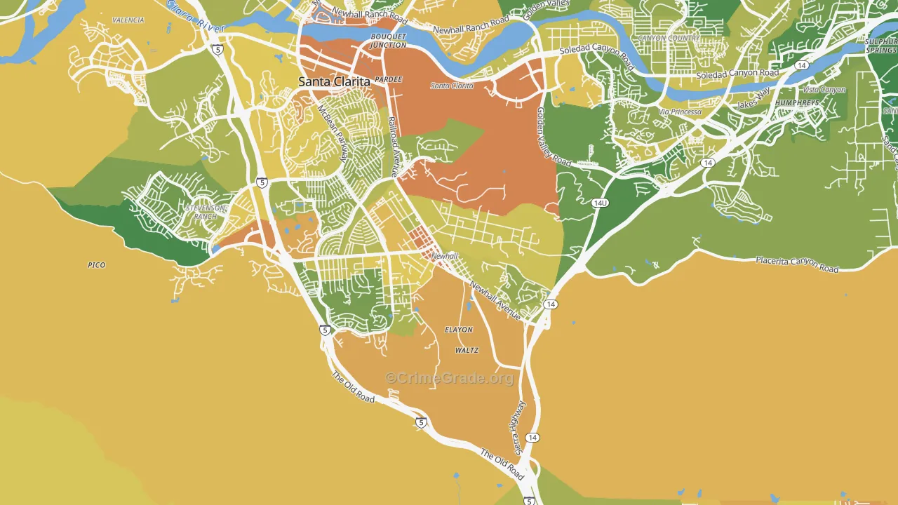 Newhall, CA Map of Vehicle Theft Rates