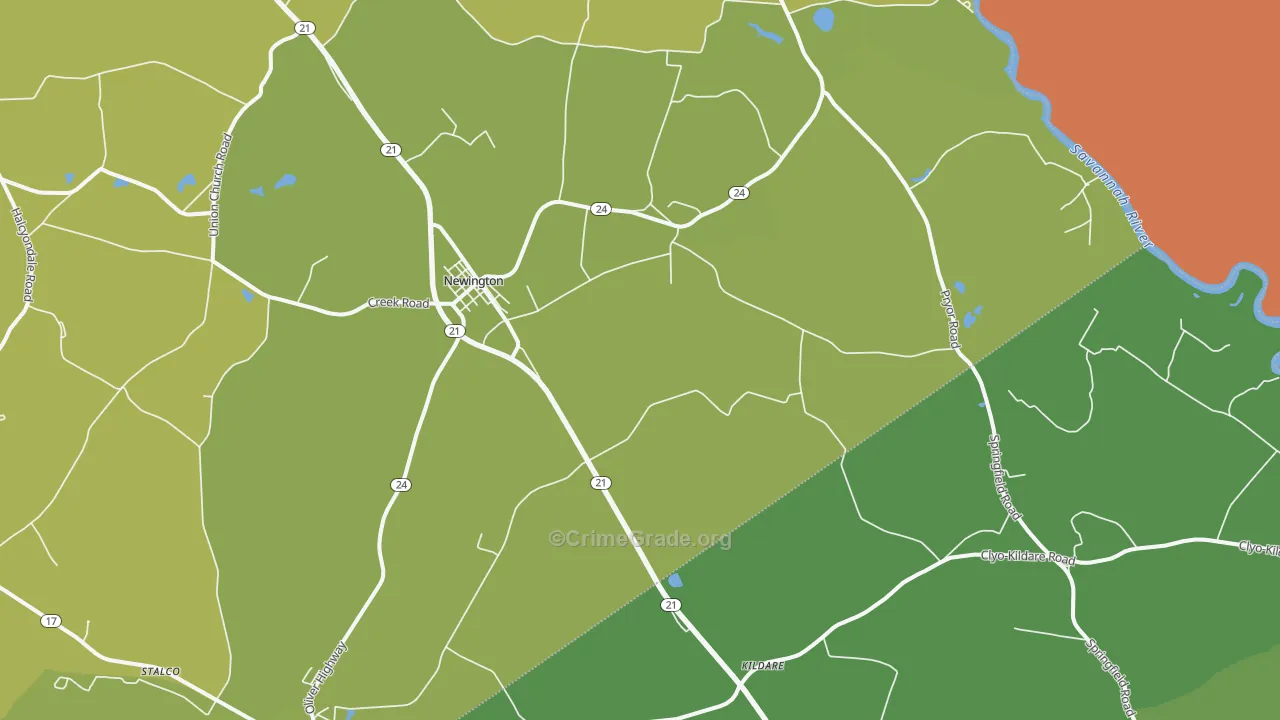Newington, GA Map of Vehicle Theft Rates