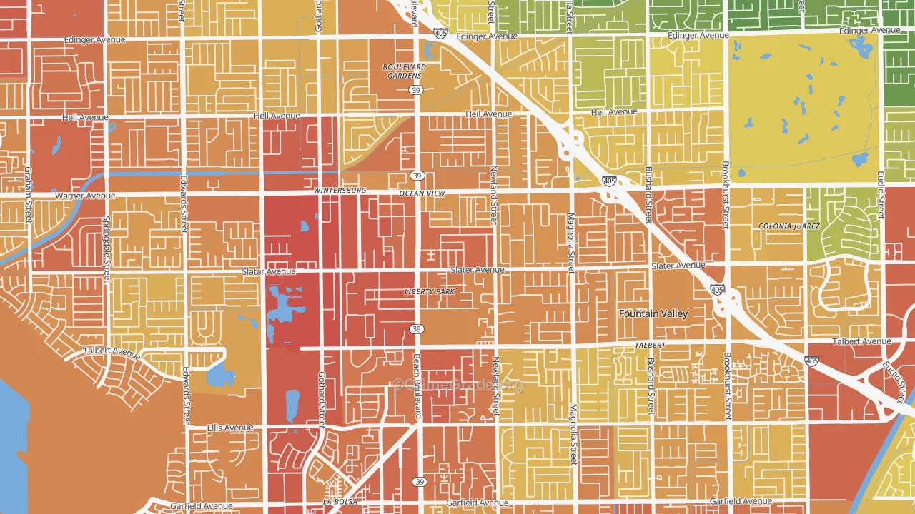 Newland, Huntington Beach, CA Map of Vehicle Theft Rates