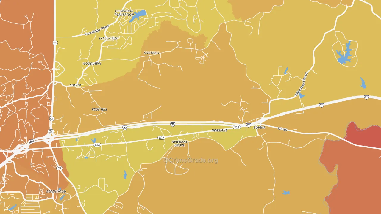 Newmans, MS Map of Vehicle Theft Rates