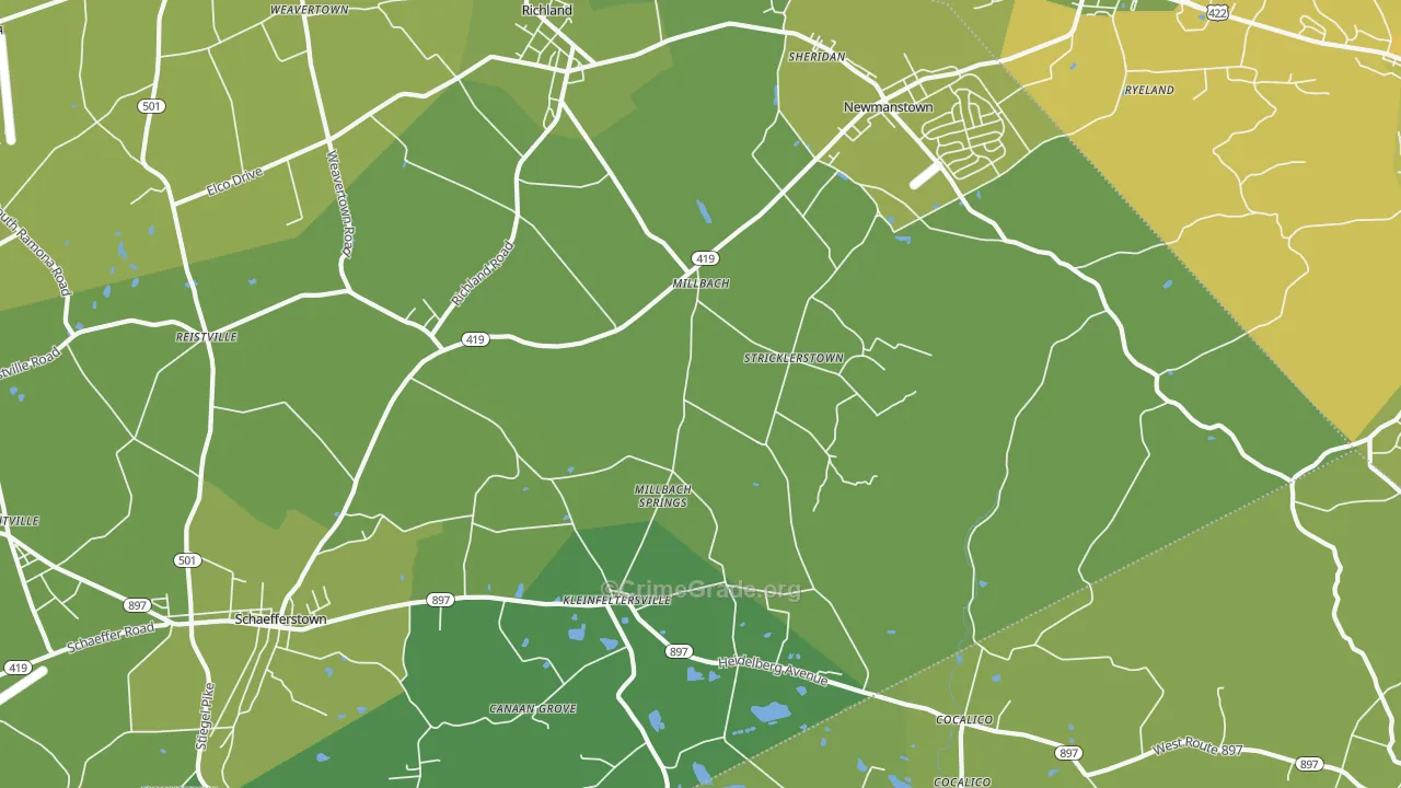 Newmanstown, PA Map of Vehicle Theft Rates