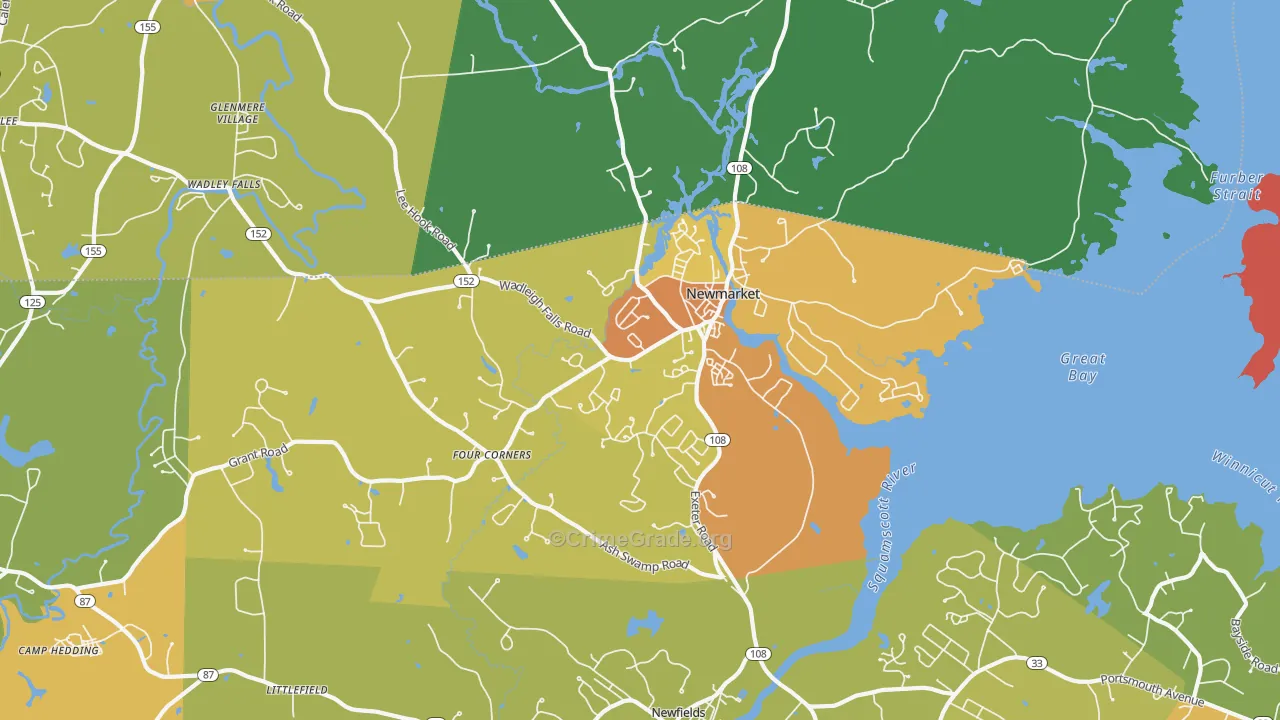 Newmarket, NH Map of Vehicle Theft Rates