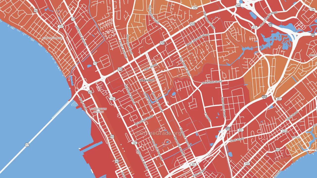 Newmarket South, Newport News, VA Map of Vehicle Theft Rates