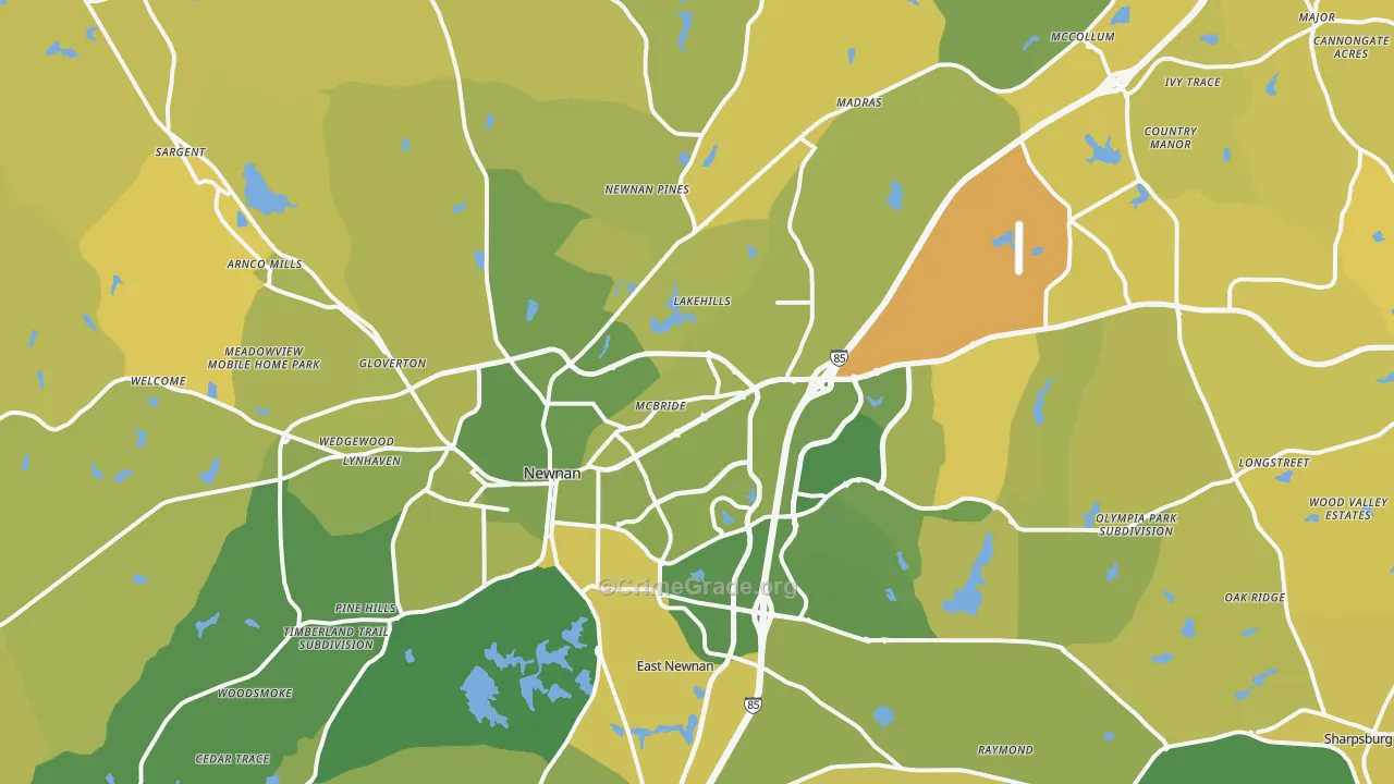 Newnan, GA Map of Vehicle Theft Rates