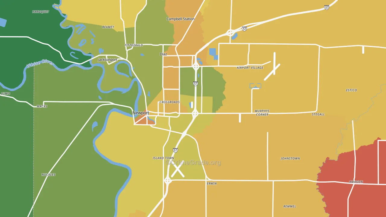 Newport, AR Map of Vehicle Theft Rates