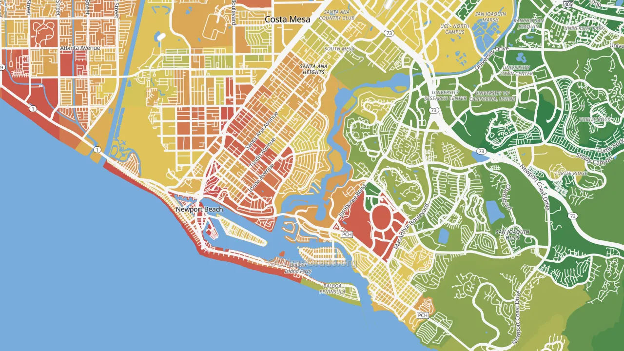 Newport Beach, CA Map of Vehicle Theft Rates