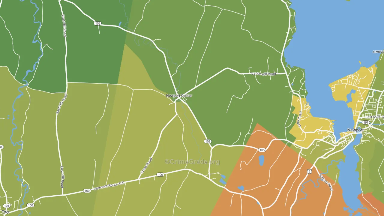 Newport Center, VT Map of Vehicle Theft Rates