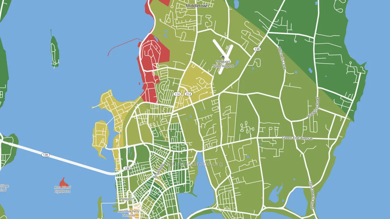 Newport East, RI Map of Vehicle Theft Rates