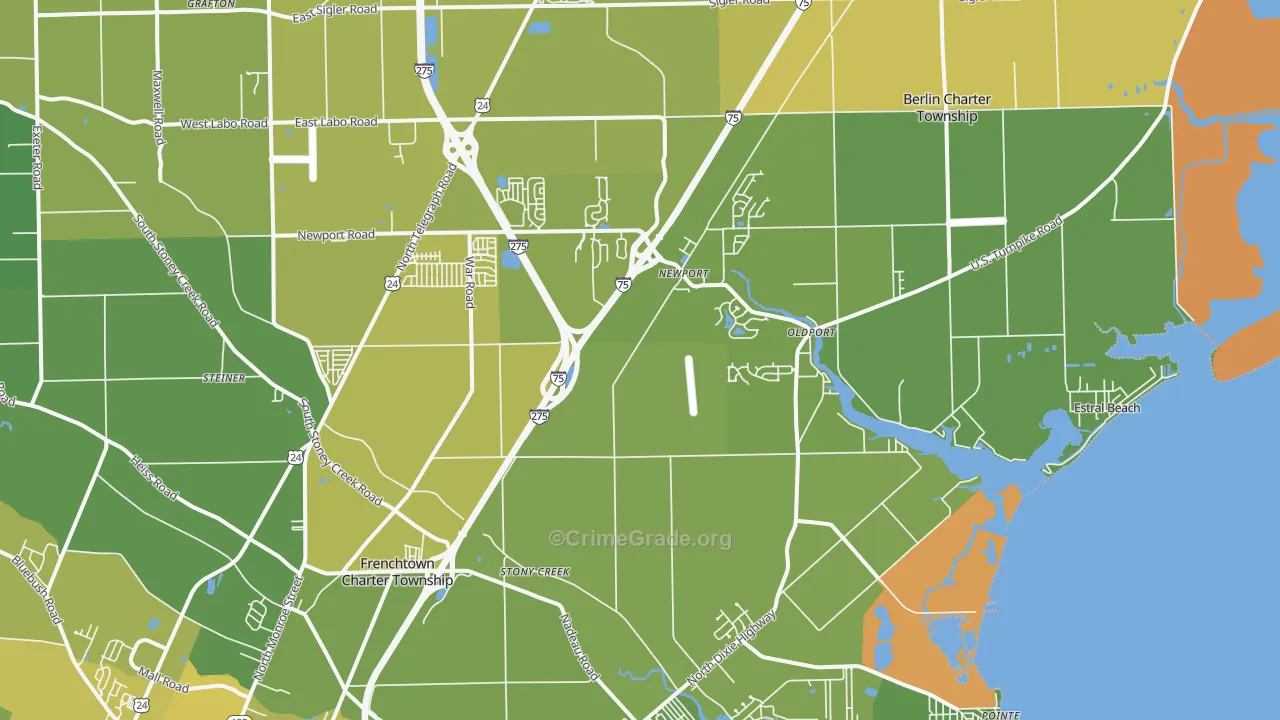Newport, MI Map of Vehicle Theft Rates