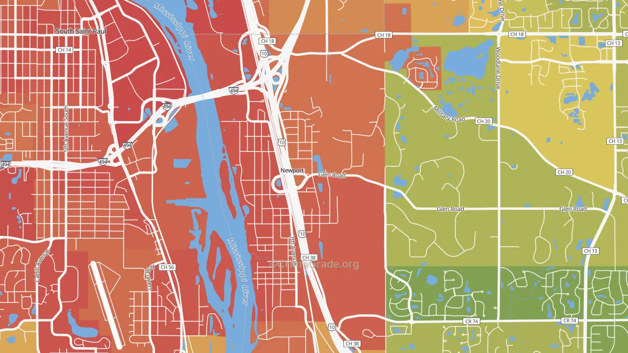 Newport, MN Map of Vehicle Theft Rates