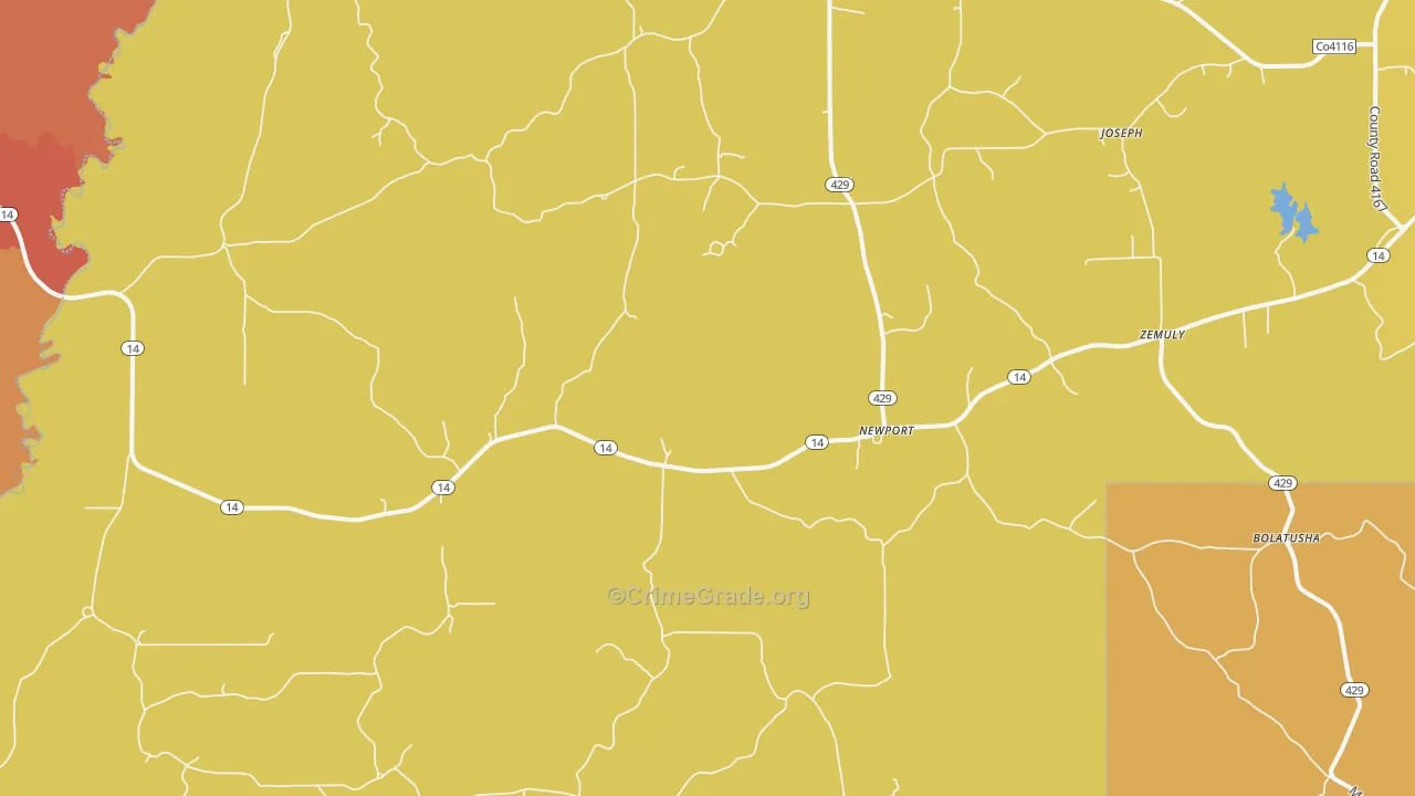 Newport, MS Map of Vehicle Theft Rates