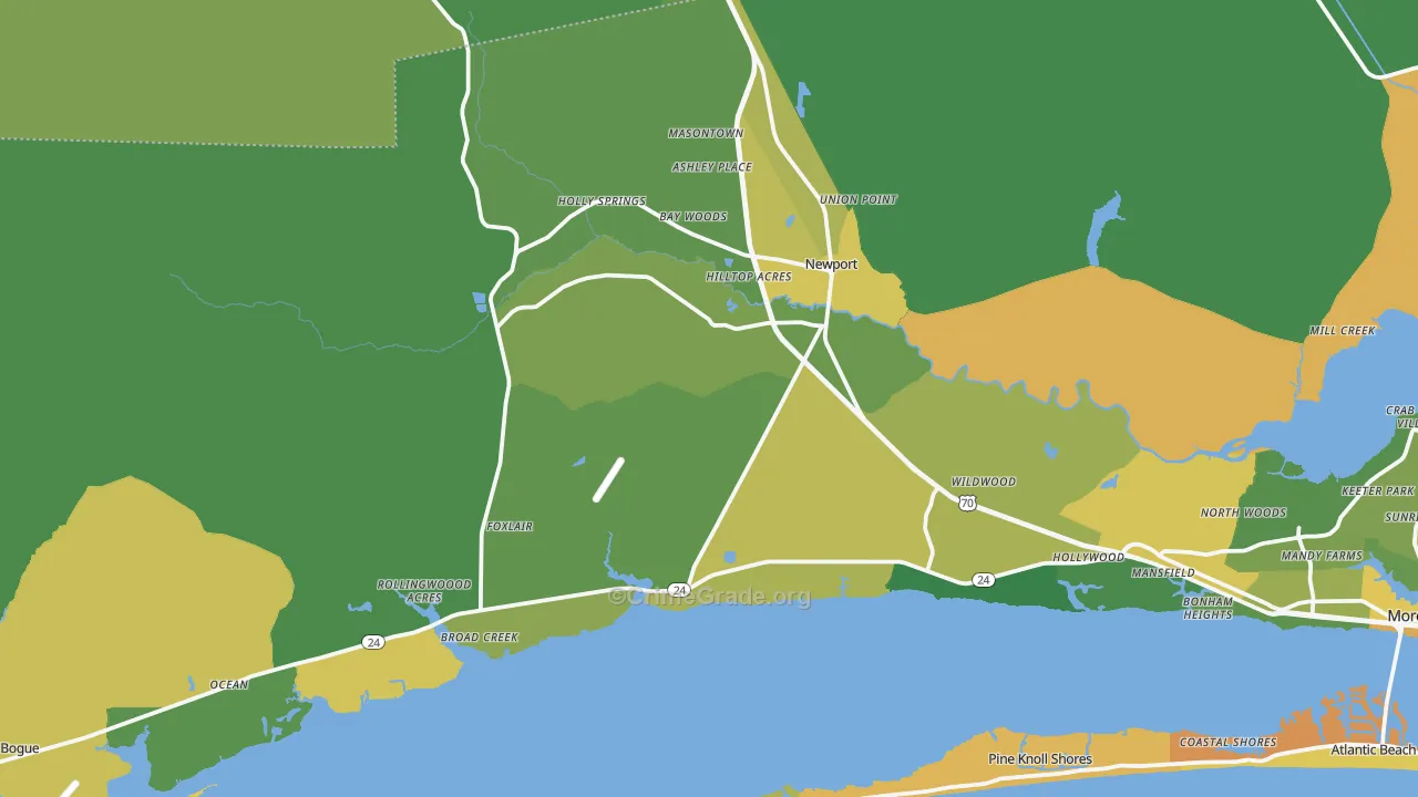 Newport, NC Map of Vehicle Theft Rates