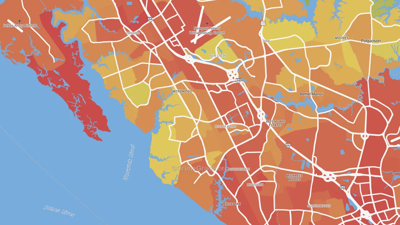 Newport News City, VA Map of Vehicle Theft Rates