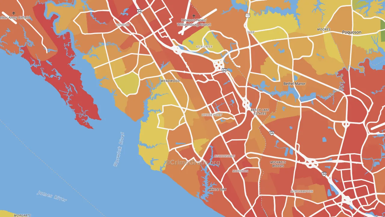 Newport News, VA Map of Vehicle Theft Rates