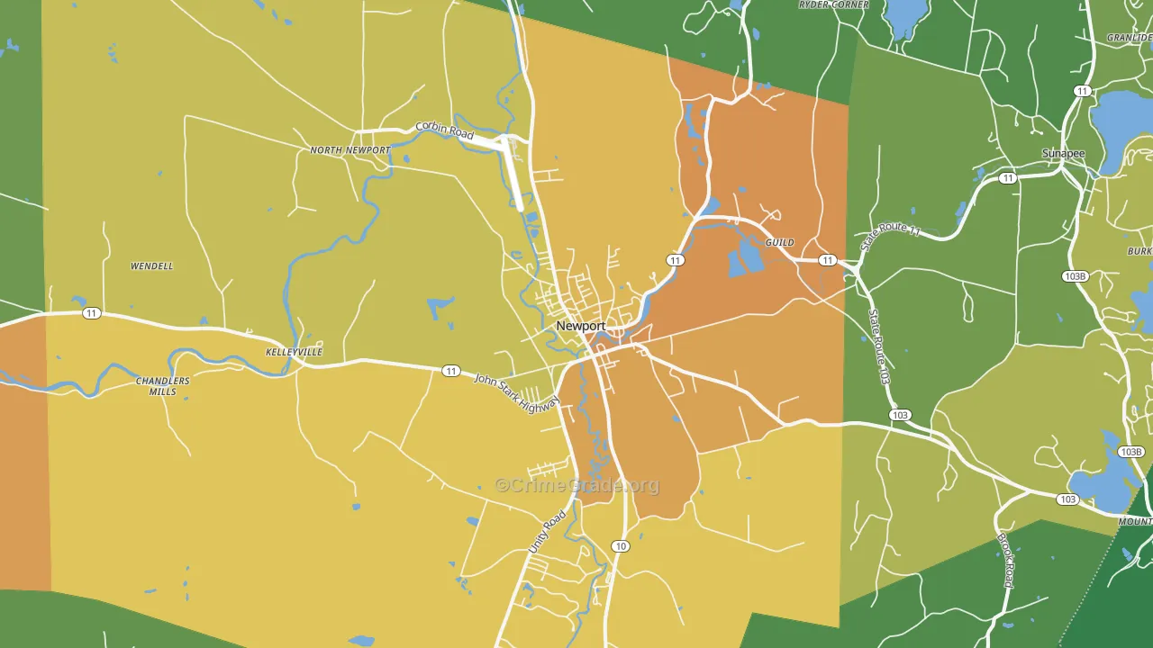Newport, NH Map of Vehicle Theft Rates