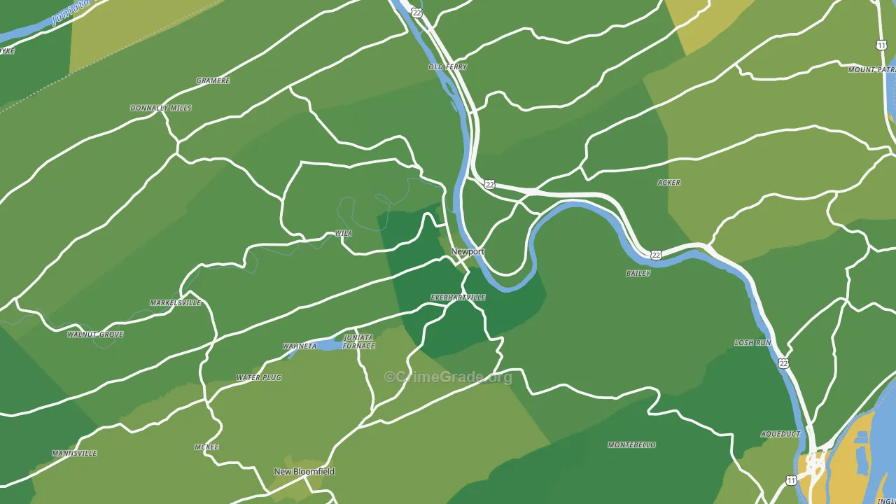 Newport, PA Map of Vehicle Theft Rates