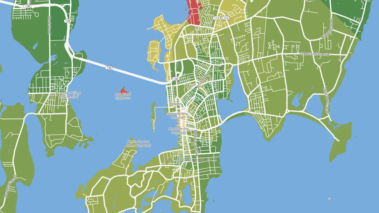 Newport, RI Map of Vehicle Theft Rates