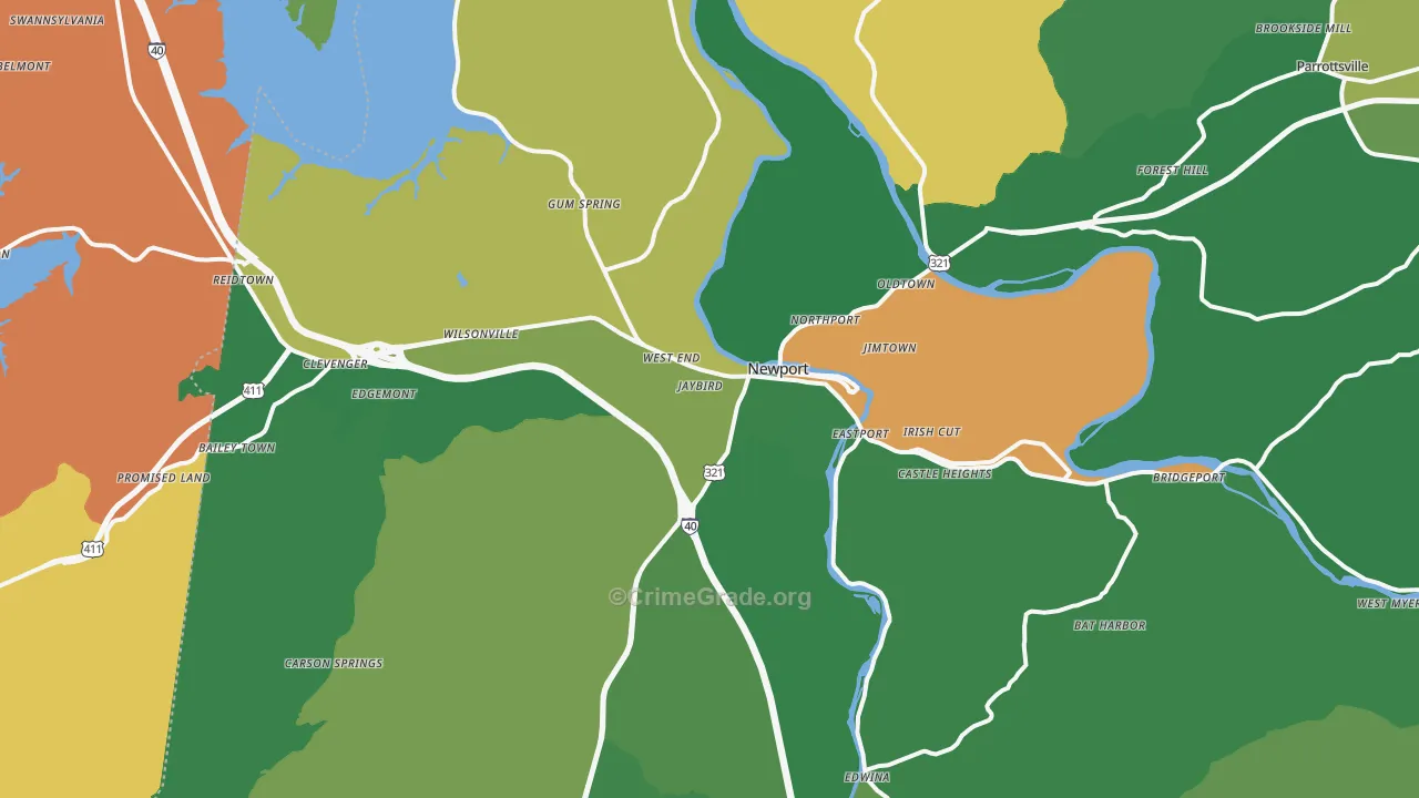 Newport, TN Map of Vehicle Theft Rates