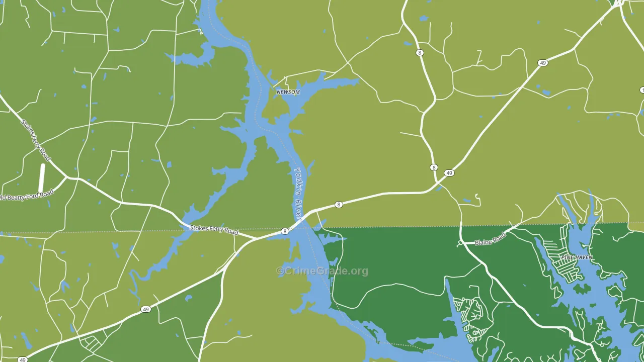 Newsom, NC Map of Vehicle Theft Rates
