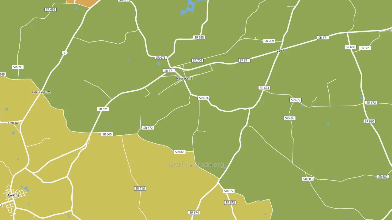 Newsoms, VA Map of Vehicle Theft Rates