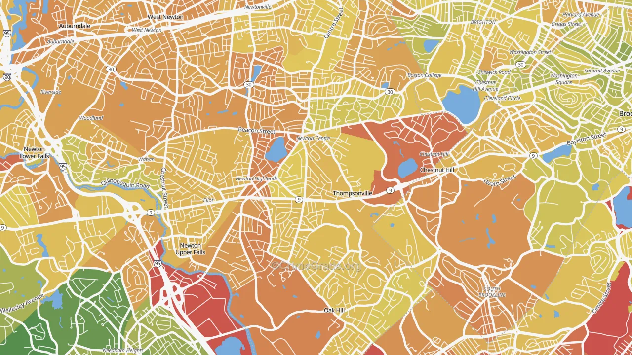 Newton Center, MA Map of Vehicle Theft Rates