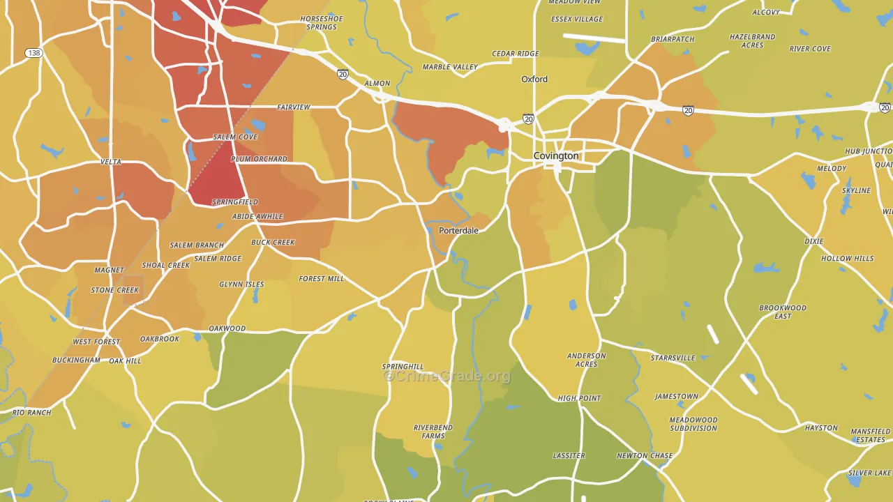 Newton County, GA Map of Vehicle Theft Rates