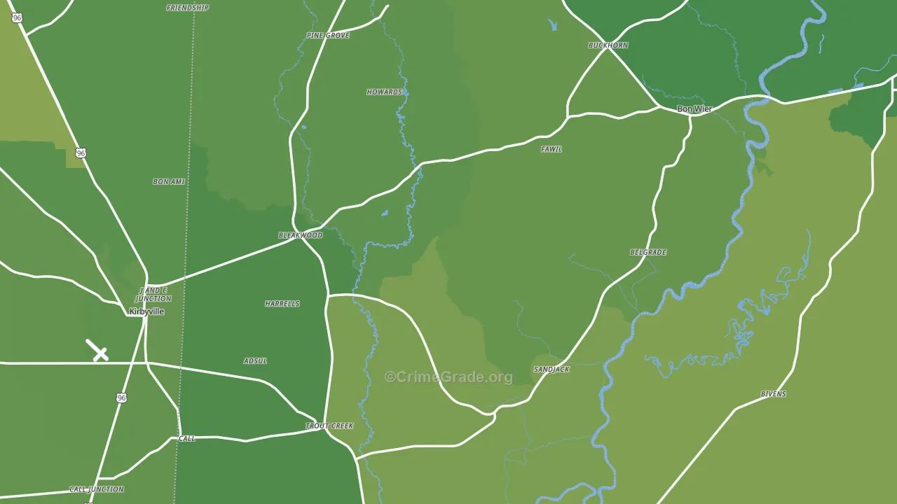 Newton County, TX Map of Vehicle Theft Rates
