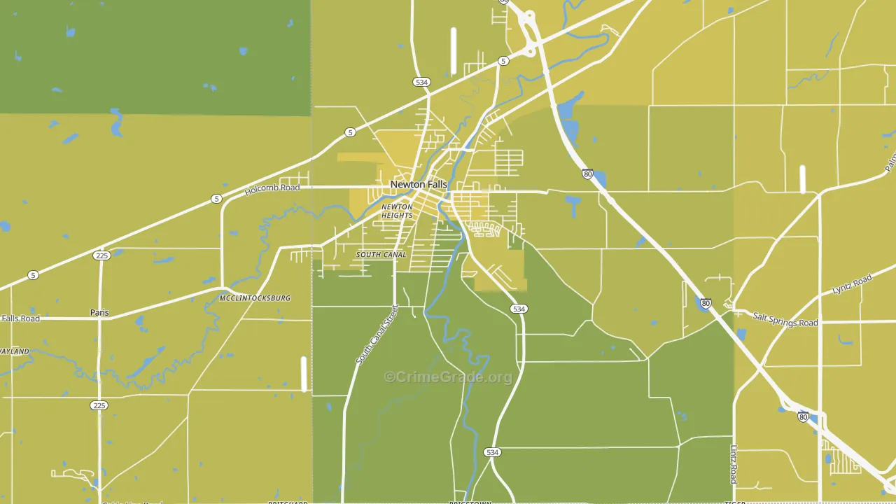 Newton Falls, OH Map of Vehicle Theft Rates
