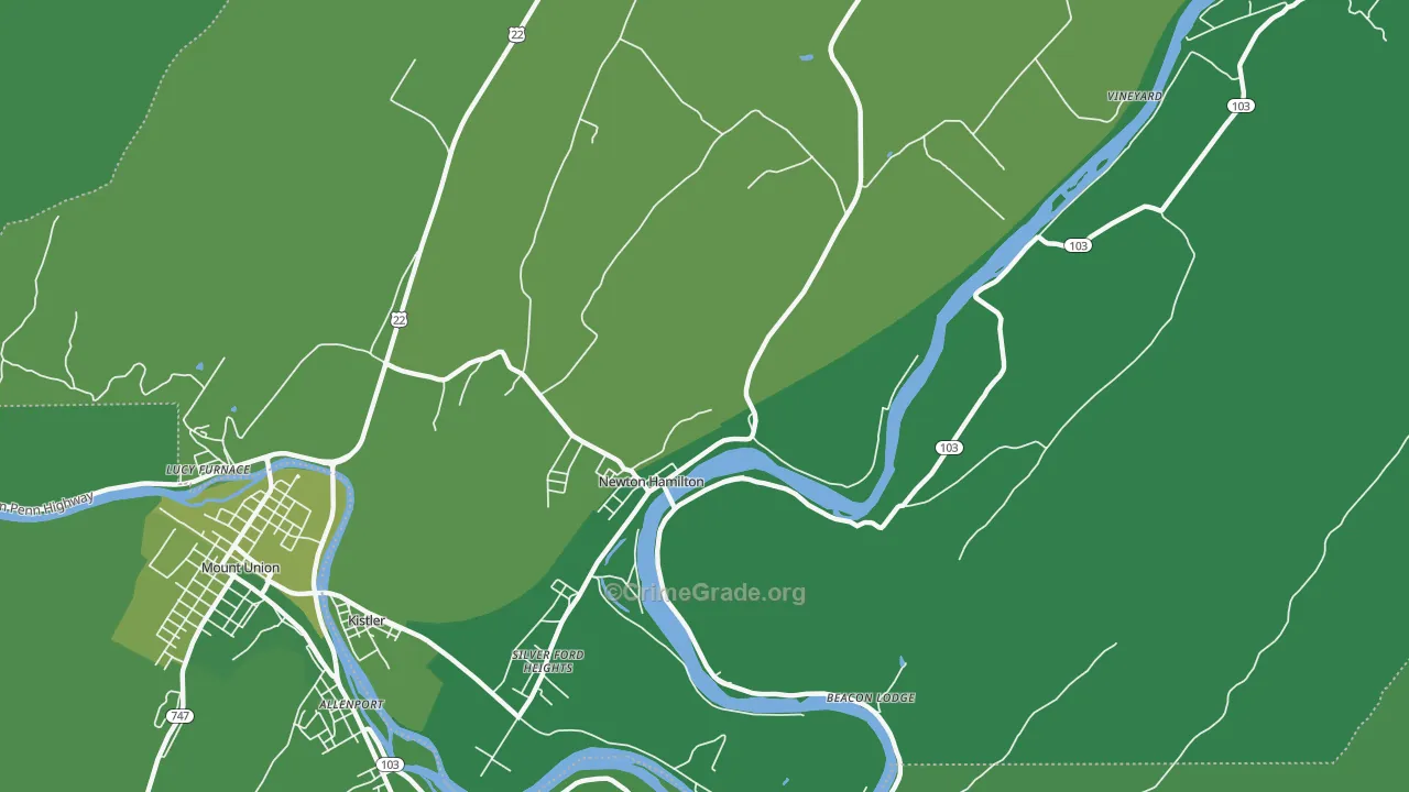 Newton Hamilton, PA Map of Vehicle Theft Rates
