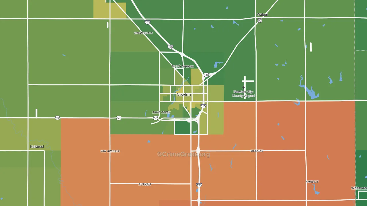 Newton, KS Map of Vehicle Theft Rates