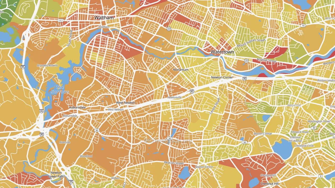 Newton, MA Map of Vehicle Theft Rates