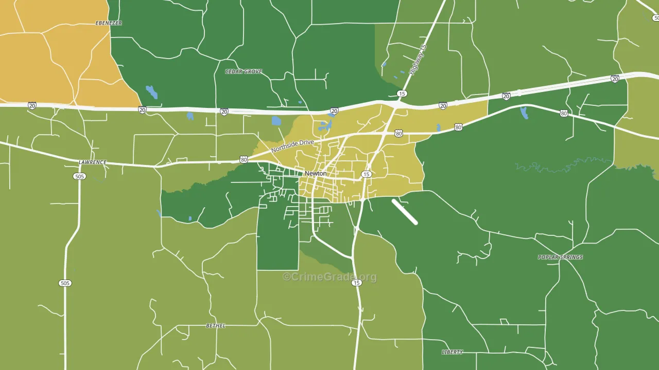Newton, MS Map of Vehicle Theft Rates