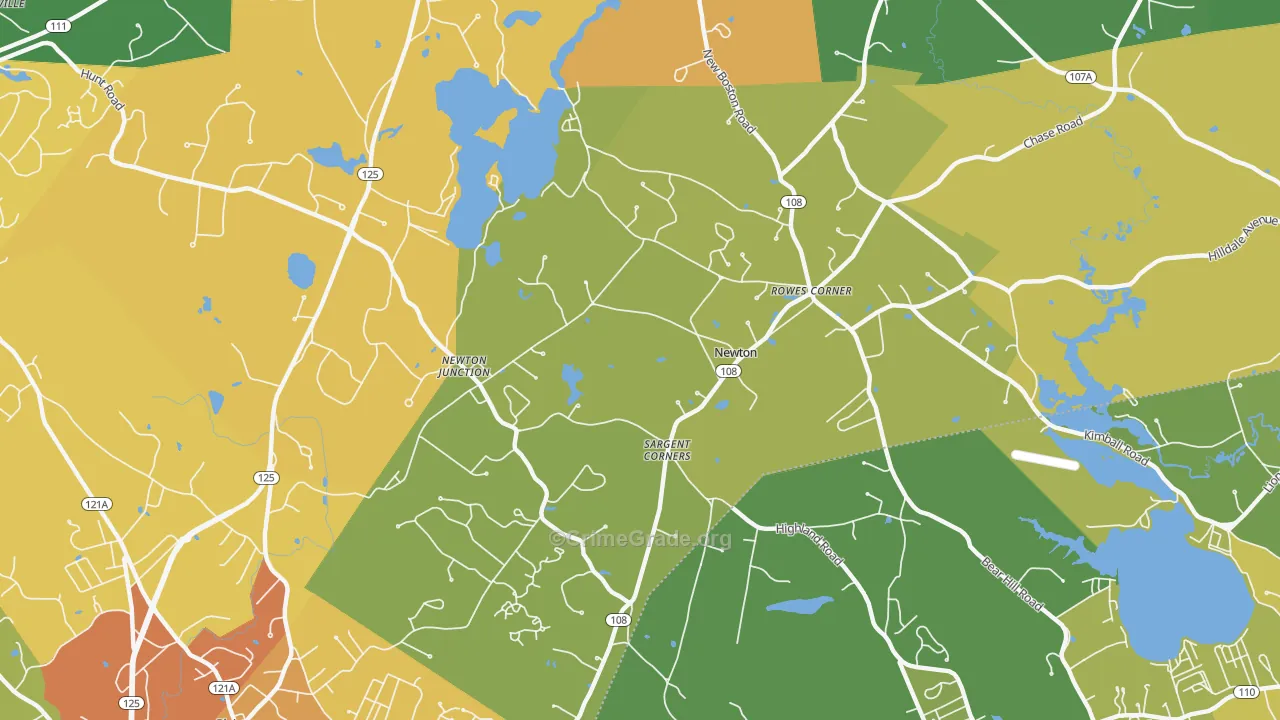 Newton, NH Map of Vehicle Theft Rates