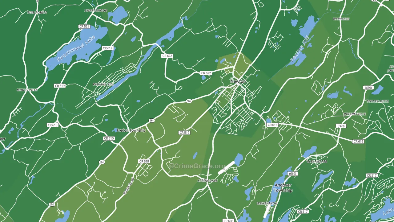 Newton, NJ Map of Vehicle Theft Rates