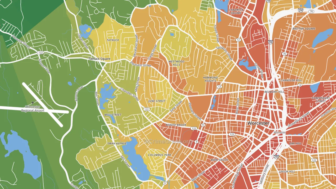 Newton Square, Worcester, MA Map of Vehicle Theft Rates