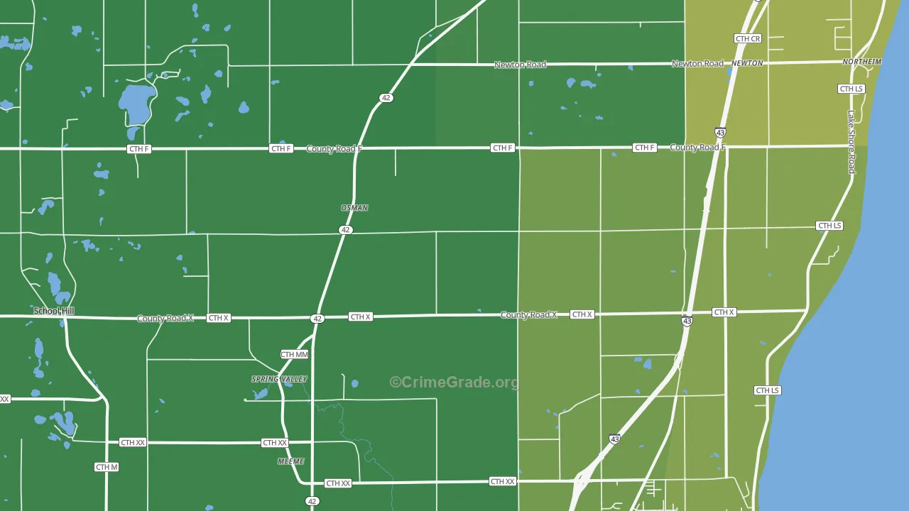 Newton, WI Map of Vehicle Theft Rates