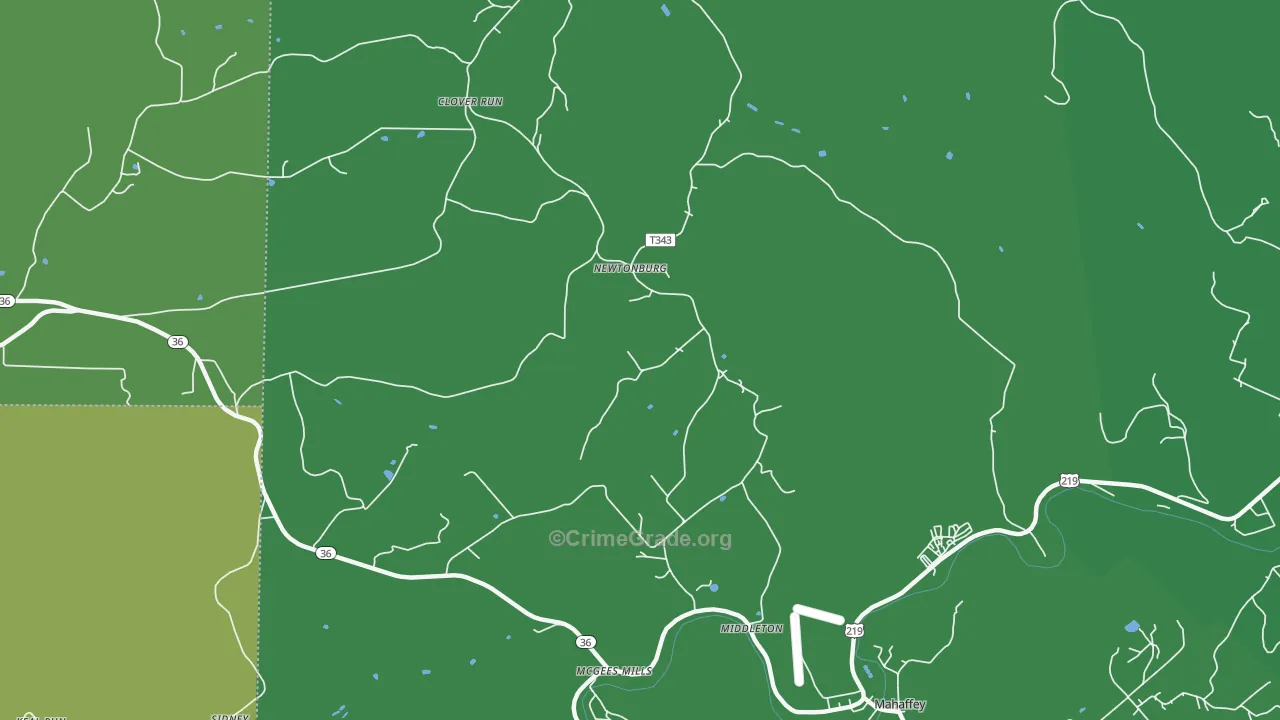 Newtonburg, PA Map of Vehicle Theft Rates