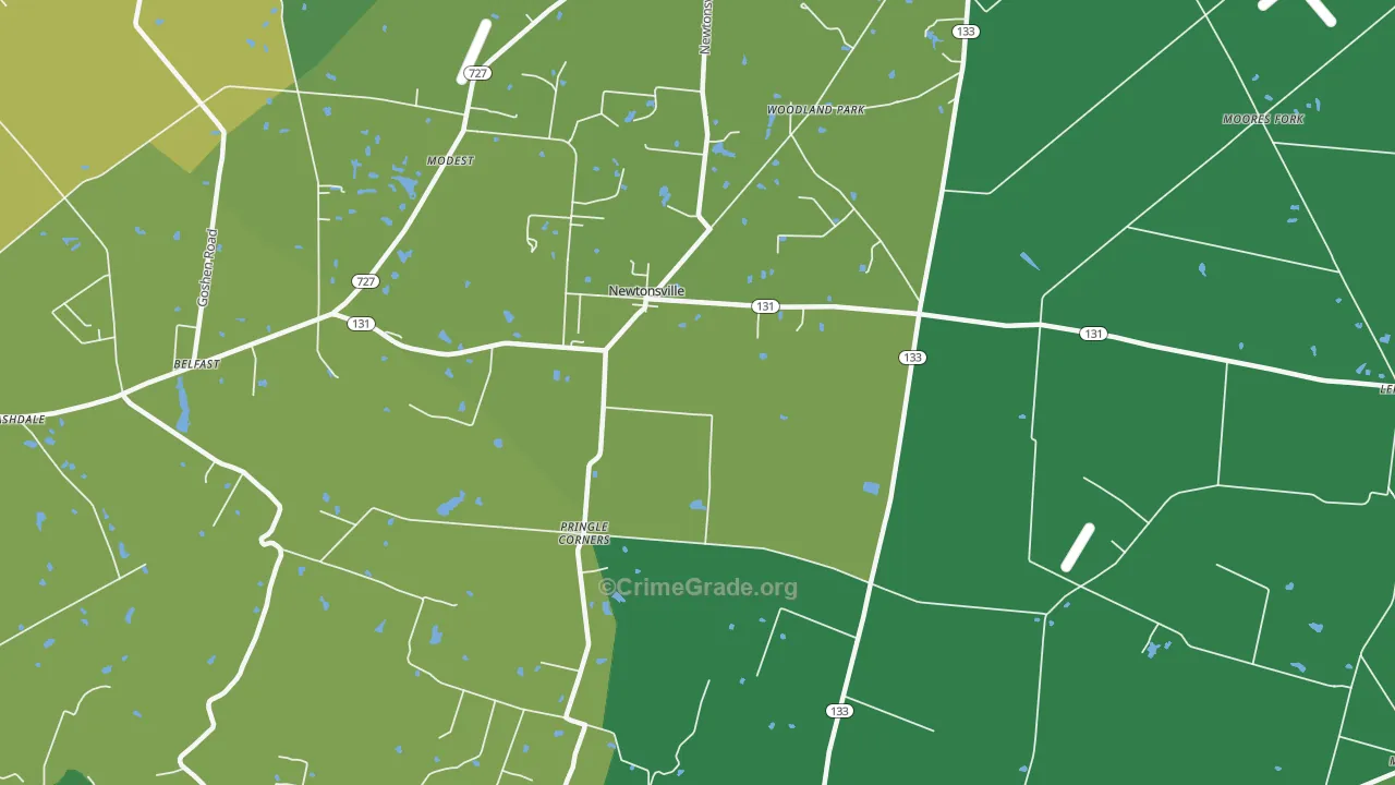 Newtonsville, OH Map of Vehicle Theft Rates