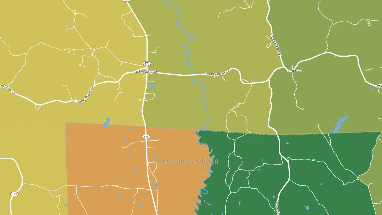 Newtonville, AL Map of Vehicle Theft Rates