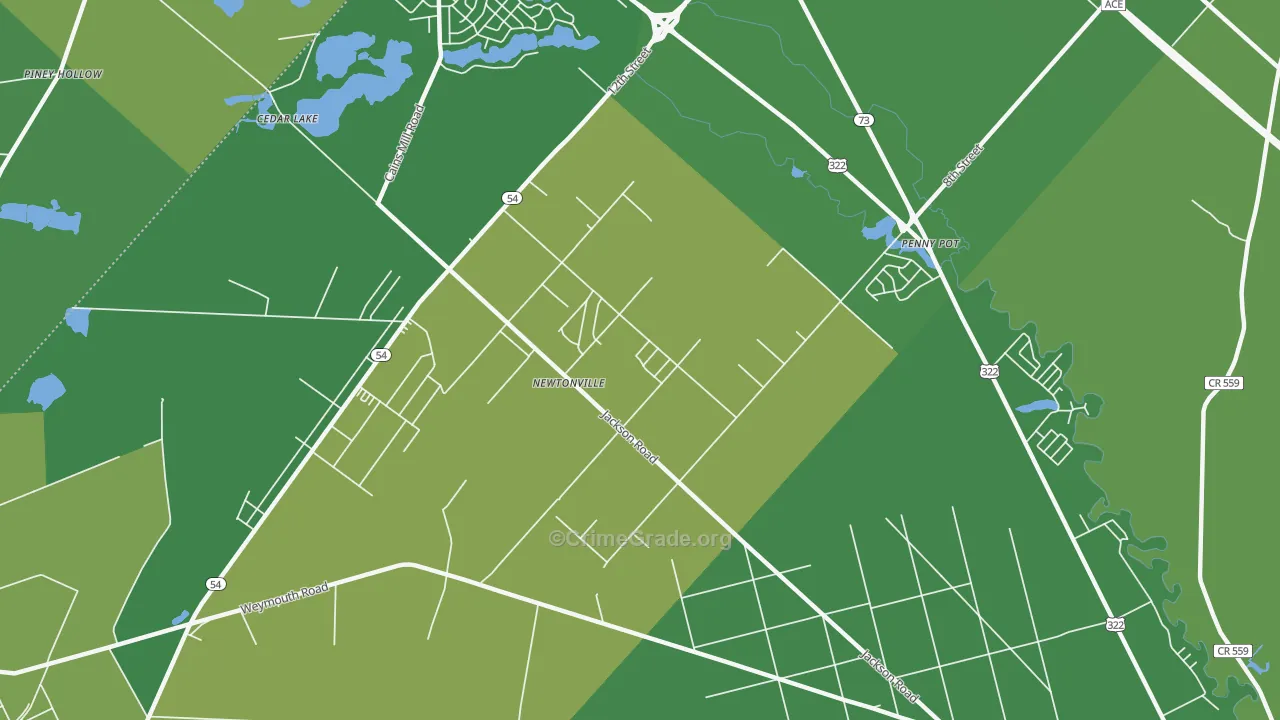 Newtonville, NJ Map of Vehicle Theft Rates