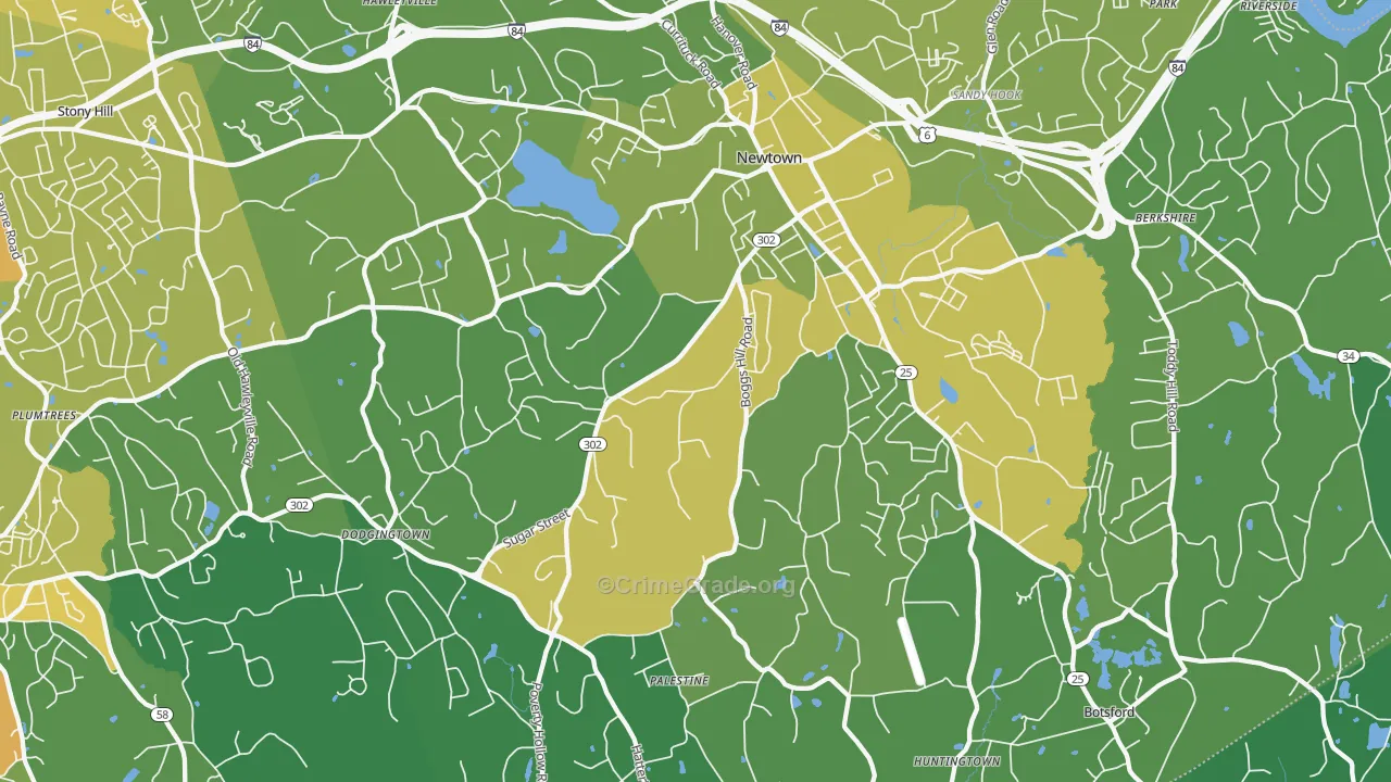 Newtown, CT Map of Vehicle Theft Rates