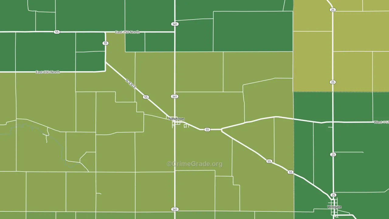 Newtown, IN Map of Vehicle Theft Rates