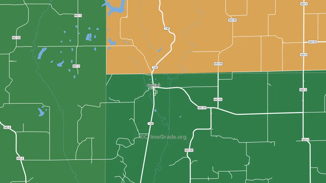 Newtown, MO Map of Vehicle Theft Rates