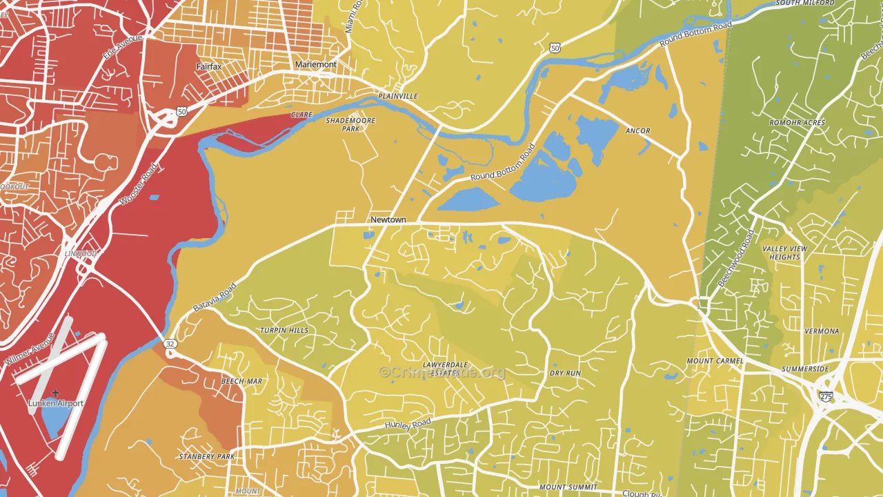 Newtown, OH Map of Vehicle Theft Rates