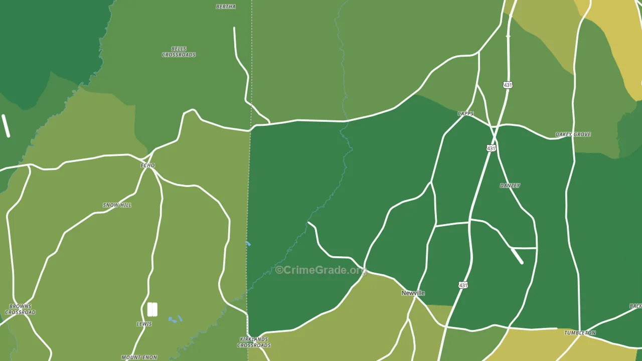 Newville, AL Map of Vehicle Theft Rates