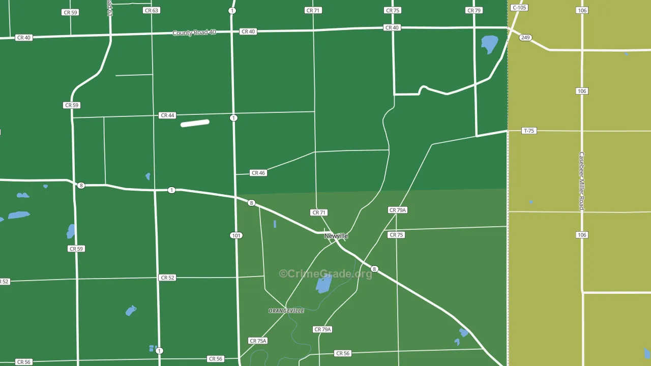 Newville, IN Map of Vehicle Theft Rates